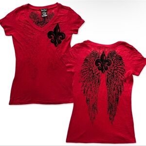 Y2K Grunge Soft Embroidery Red Shirt Womens Size XXS